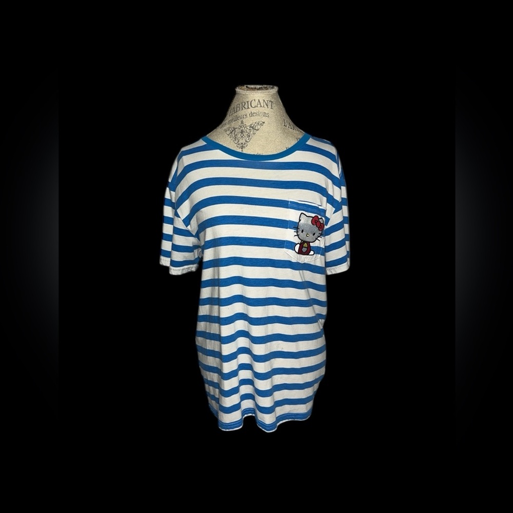 Hello Kitty Blue and White Striped T-Shirt